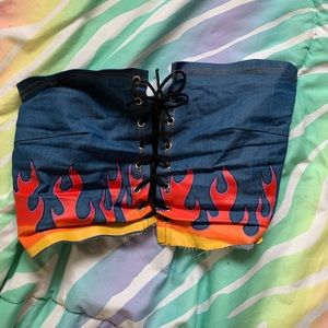 tie up denim flame tube top